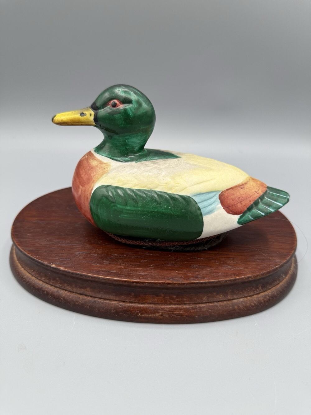 Vintage Mallard Duck Lint Clothes Brush Figurine Japan Wood Base 6”